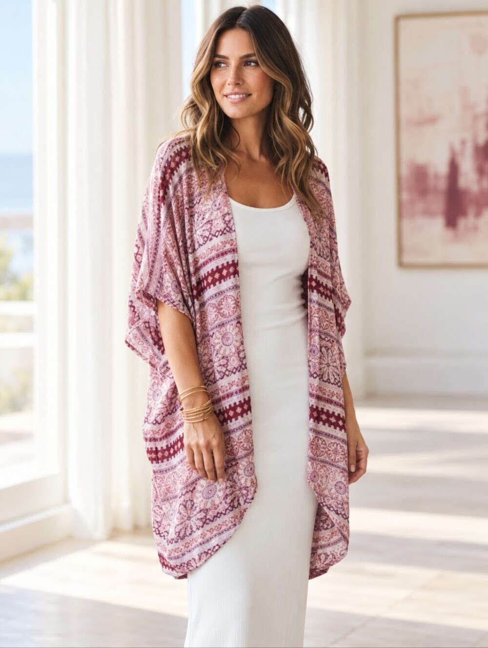 CY Fashion  Multicolor Mandala print Oversized Flowy fit Kimono
